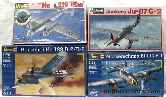 Revell 1/72 4127 Heinkel He-219 Owl / 4153 Junkers Ju-87 G-2 Stuka / 04341 Bf-110 E-1 / 04313 Henschel Hs-129 B-2/R-2 plastic model kit